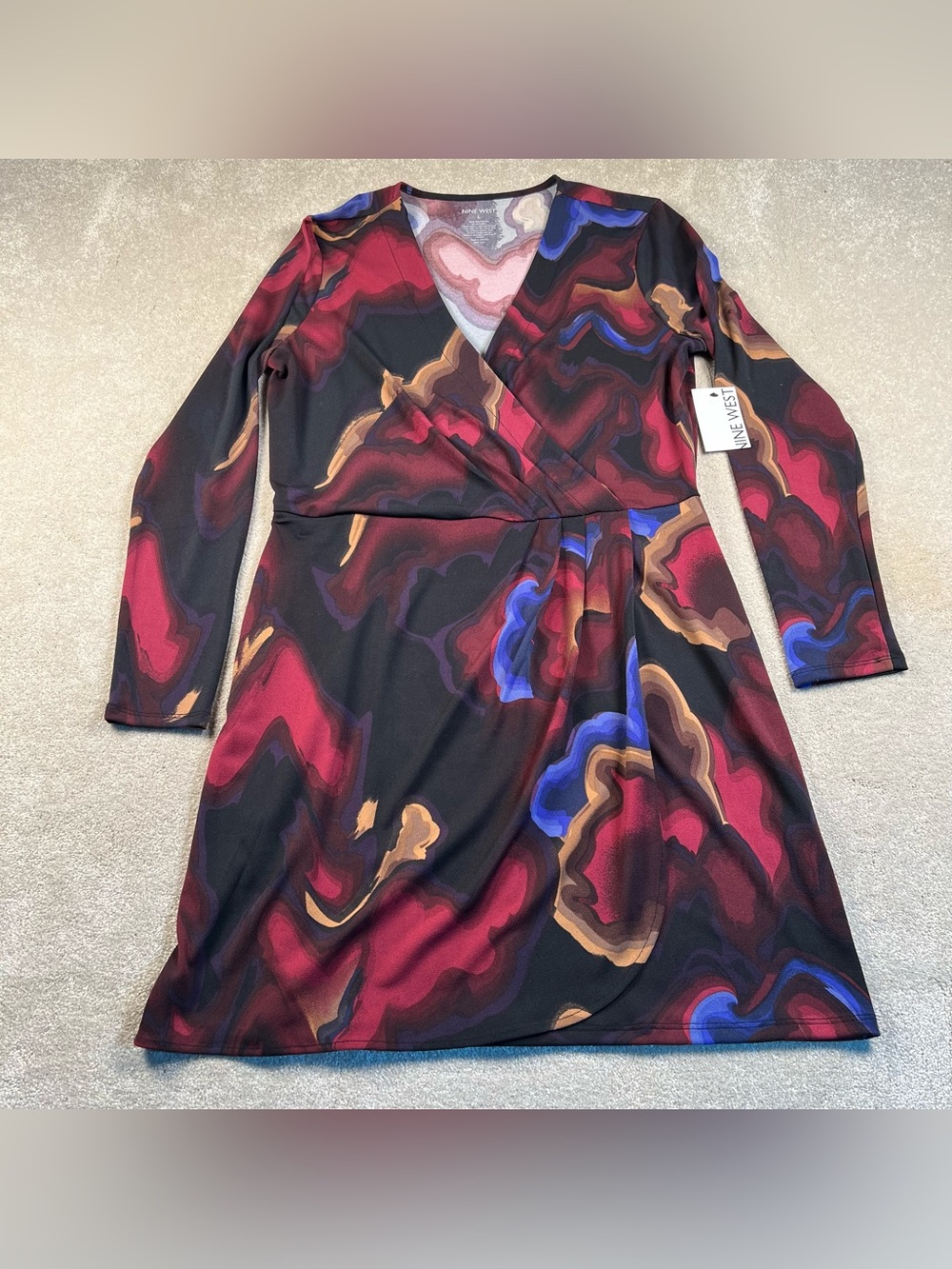 Nine West Dress NWT V‎ Neck Burgundy Long Sleeves Large